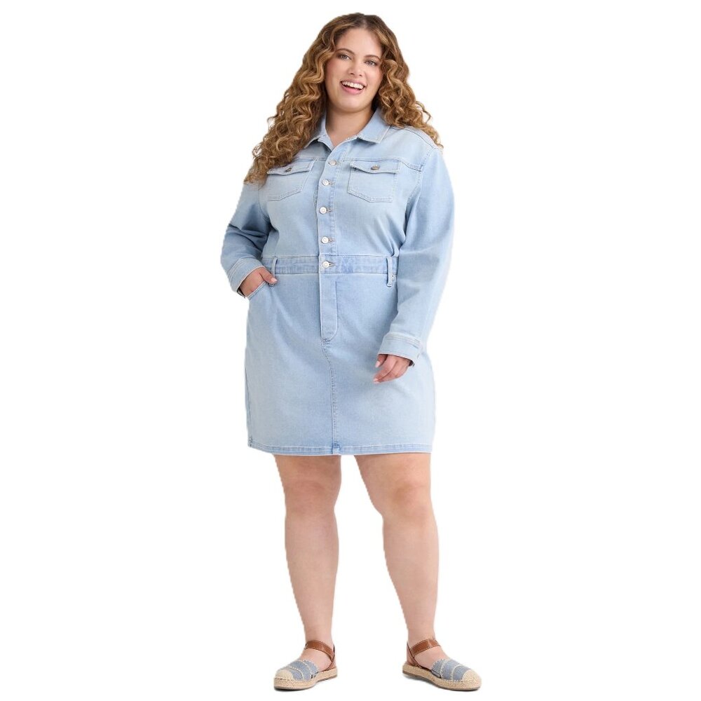 Terra & Sky Women's Plus Size Mini Utility Dress, Lt Blue Denim NWT, 0X